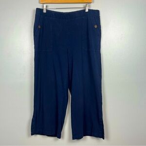 J.Jill PureJill blue cotton linen blend wide leg crop pull-on pants, large.